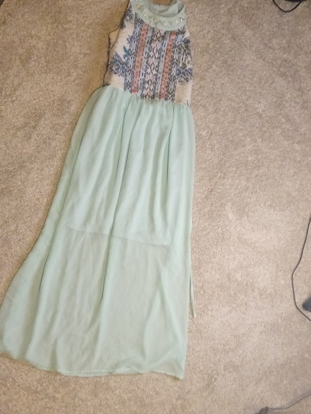 Iz Byer Mint Green Maxi Skirt with Embroidered Waist